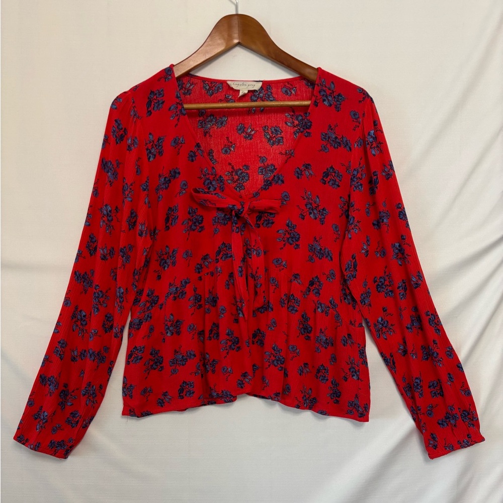 KINGSTON GREY Red Floral Long Sleeve Crop Top Size XL